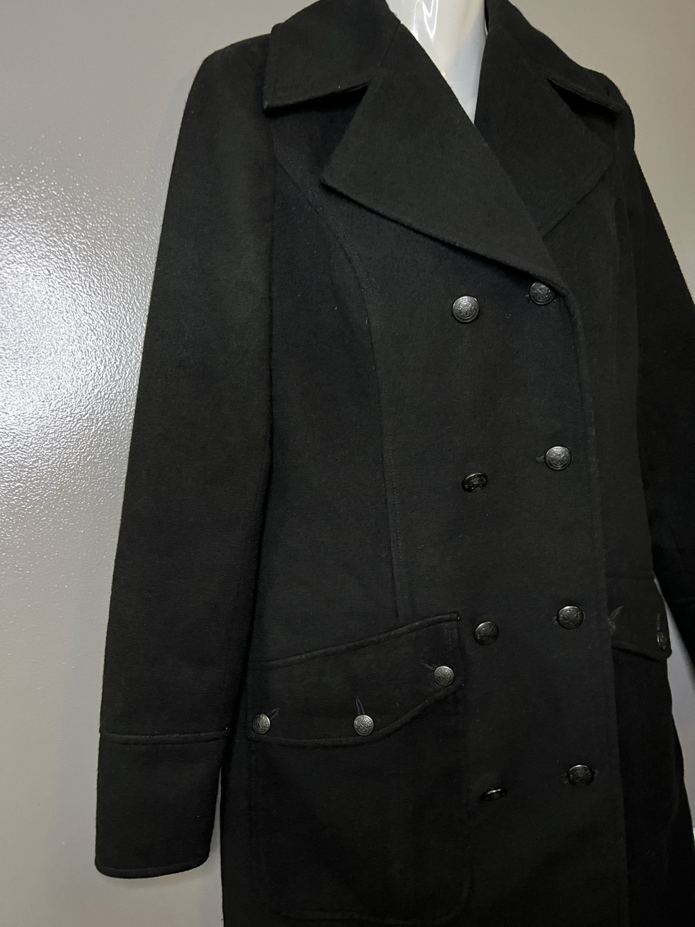 Free People Coat Womens 6 Black Long Double Breasted Military Pockets Lined - Picture 4 of 15